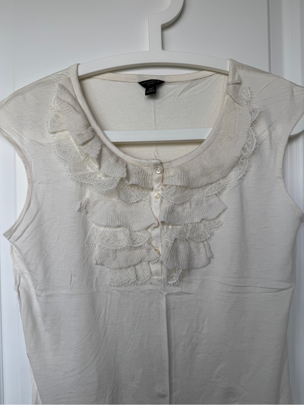 Ruffle Lace Front Silky Sleeveless Henley Top